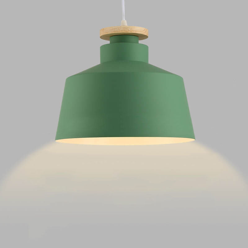 Nordic Simple Aluminum Wood Cone Dome 1-Light Pendant Light