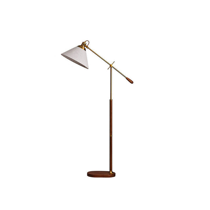 Traditional Vintage Fabric Cone Metal Ash Wood 1-Light Standing Floor Lamp For Bedroom