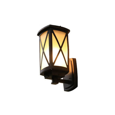 Solar Chinese Outdoor Square Column Cage 1-Light Wall Sconce Lamp