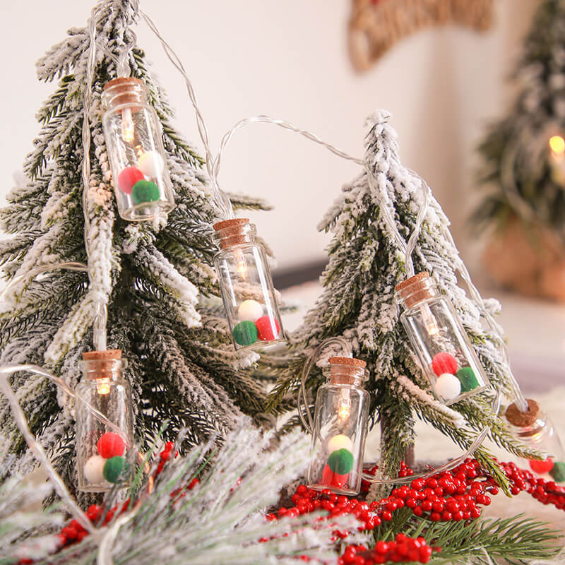 Lumière de chaîne décorative à LED de Noël avec bouteille à souhaits, arbre, neige et boîtier à piles 