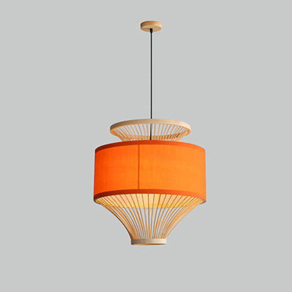 Japanese Bamboo Weaving Lantern Solid Color Fabric 1-Light Pendant Light