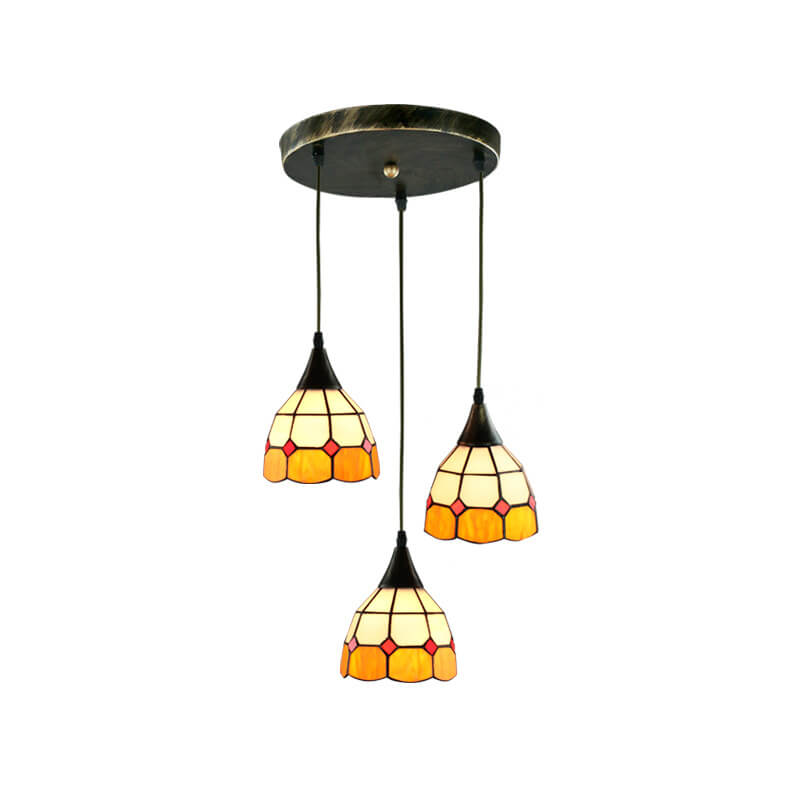 Lámpara de Araña de Isla con Campana de Vidrio Tiffany de 3 Luces 