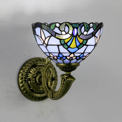 Tiffany Cup Dragonfly Tulip Zinc Alloy Stained Glass 1-Light Wall Sconce Lamp