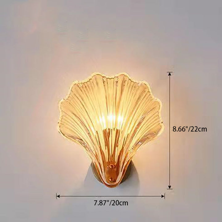 Contemporary Luxury Shell Glass Brass Finish Frame 1-Light Wall Sconce Lamp For Bedroom