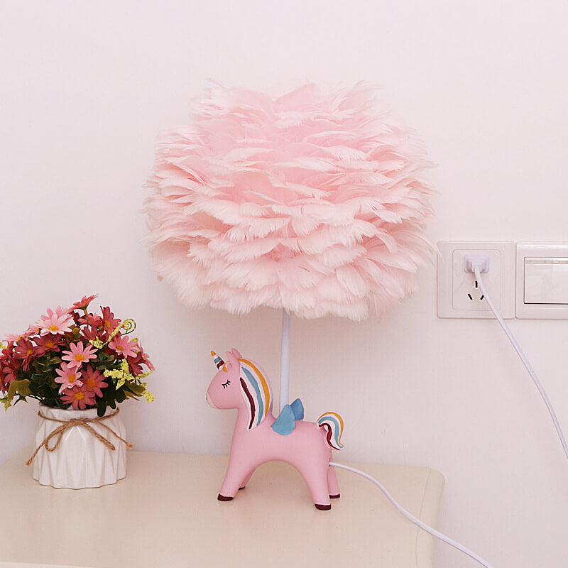 Moderne kreative Einhornfeder Kinder 1-Licht Tischlampe