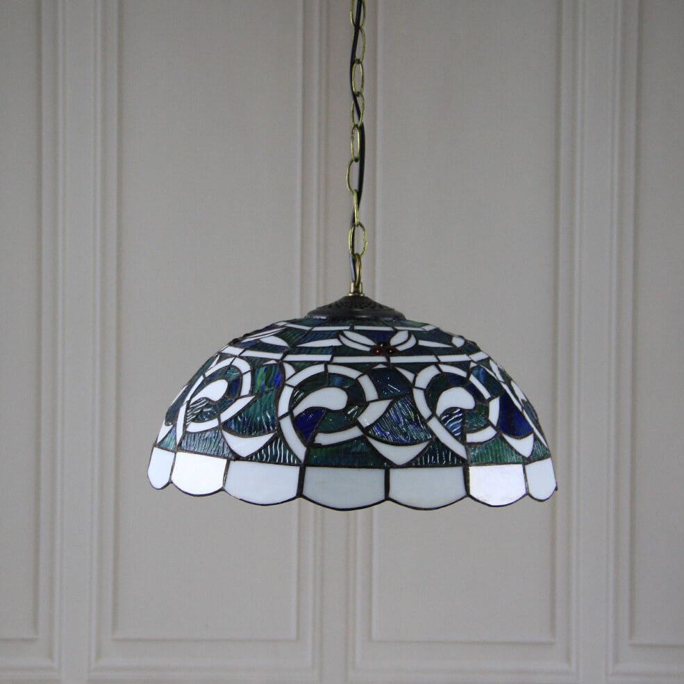 Lámpara colgante de 1 luz con cúpula de vidrio teñido estilo Tiffany Rustic 