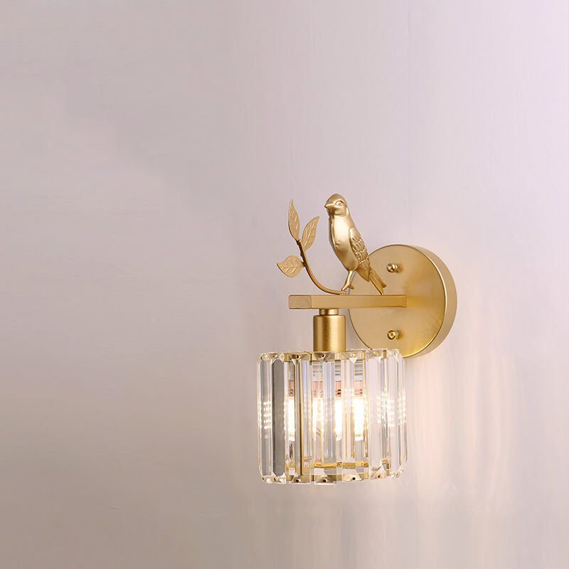 Traditionelle Vintage-Wandleuchte aus Eisen und Glas in runder Vogel-Optik, 1-flammig, für das Wohnzimmer 