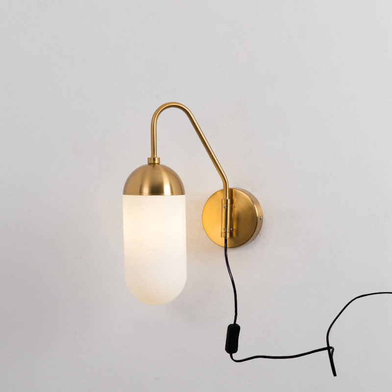 Zeitgenössische nordische Eisen-Glas-Säulen-Wandlampe mit 1 Licht und schwenkbarem Arm, langem Stab, für Wohnzimmer und Schlafzimmer 
