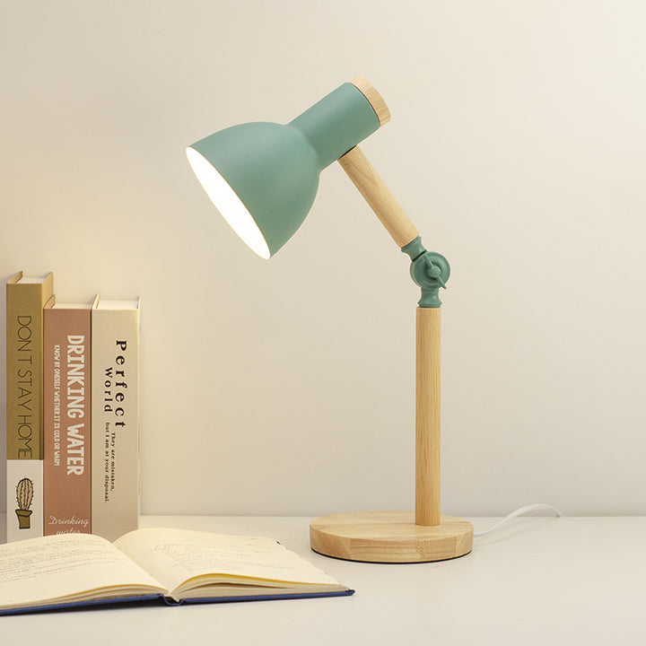 Moderne, minimalistische, einfarbige, drehbare Holz-Eisen-Tischlampe mit 1 Leuchte 