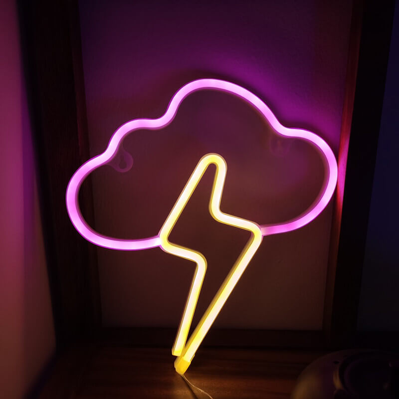 ضوء LED على شكل سحابة نيون إبداعية مع إضاءة رعدية يعمل بالبطارية/USB للزينة 