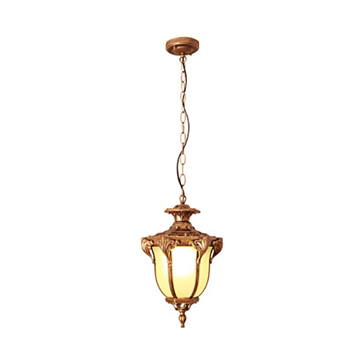 Traditional European Waterproof Aluminum Frame Glass Shade 1-Light Pendant Light For Garden