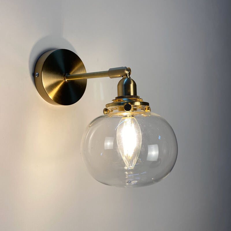 Japanese Vintage Round Ball Glass Brass 1-Light Wall Sconce Lamp