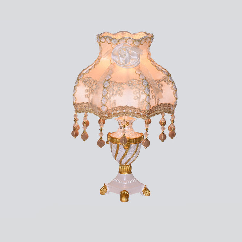 European Luxury  Fabric Lace Resin 1-Light Table Lamp