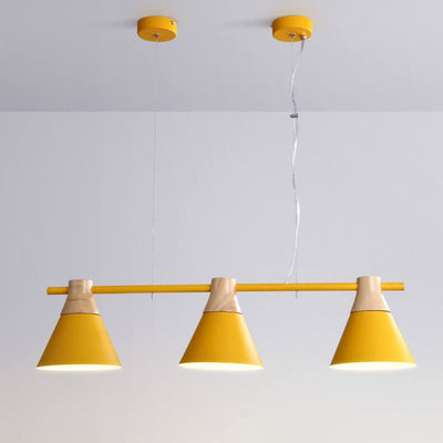 Nordic Macaron Cone Shade Wood Top 3-Light Kronleuchter