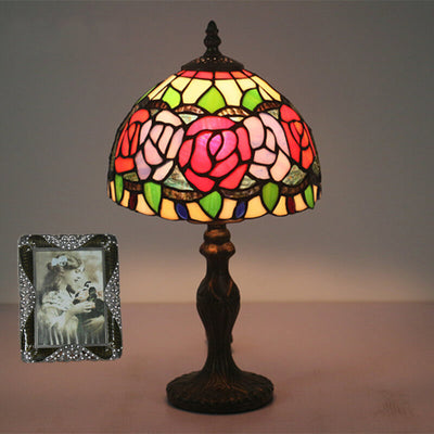Lámpara de Mesa Retro Tiffany Flor de Rosa en Vidrio de Colores con 1 Luz 