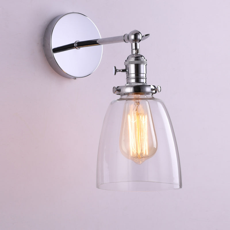 Vintage Industrial Clear Glass Bell Metal 1-Light Wall Sconce Lamp
