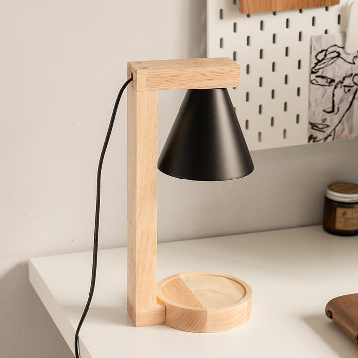 Moderne Minimalistische Kegel-Schirm Hardware Holz 1-Licht Schmelzwachs Tischlampe 