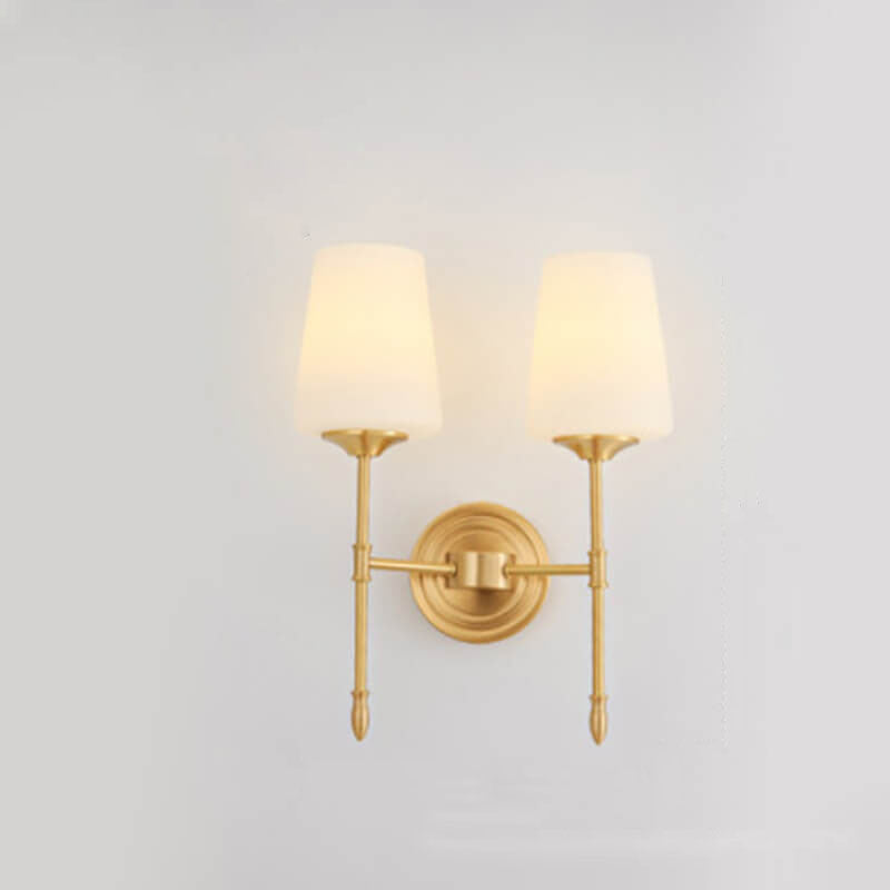 Modern Minimalist Brass Fabric Glass Straight Arm 1/2 Light Wall Sconce Lamp