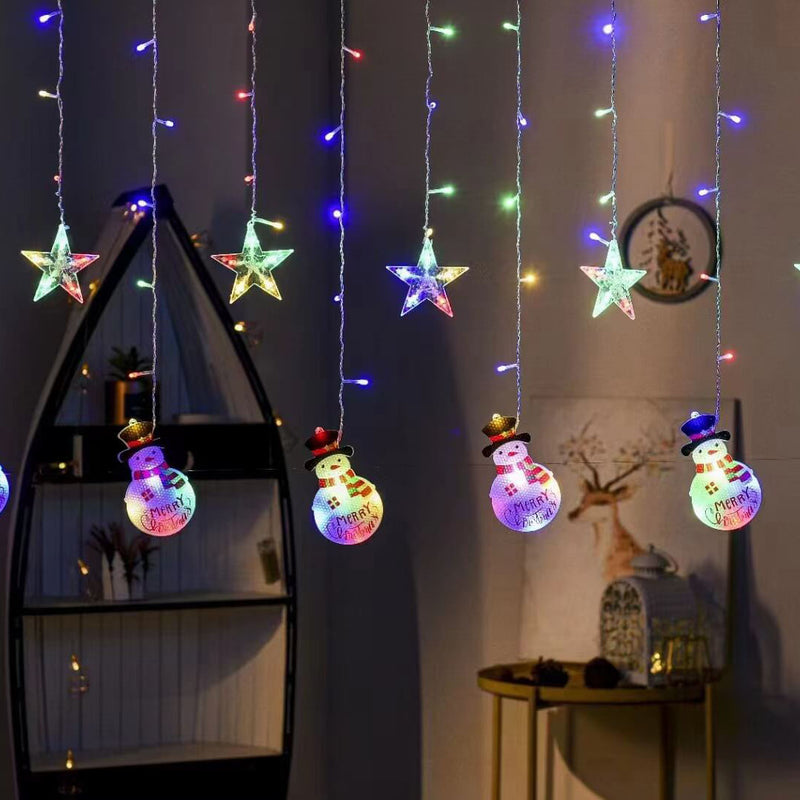 LED-Weihnachtsstern-Schneeflocke-Schneemann-dekorativer Vorhang-Wasserfall-blinkende Schnur-Lichter 
