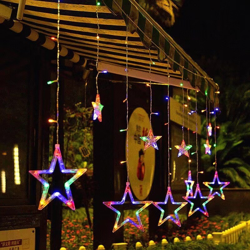 LED-Solar-Stern-Mond-Vorhang-Licht-Weihnachtsterrasse im Freien Dekorative Camping-Schnur-Lichter 
