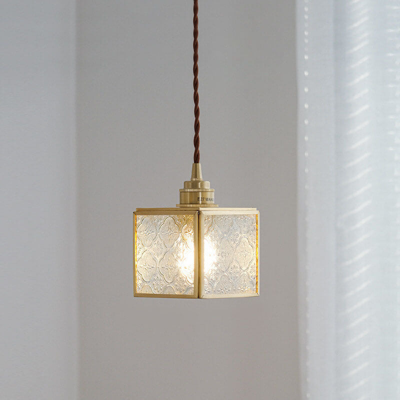 Modern Creative Stripe Square Glass Brass 1-Light Pendant Light