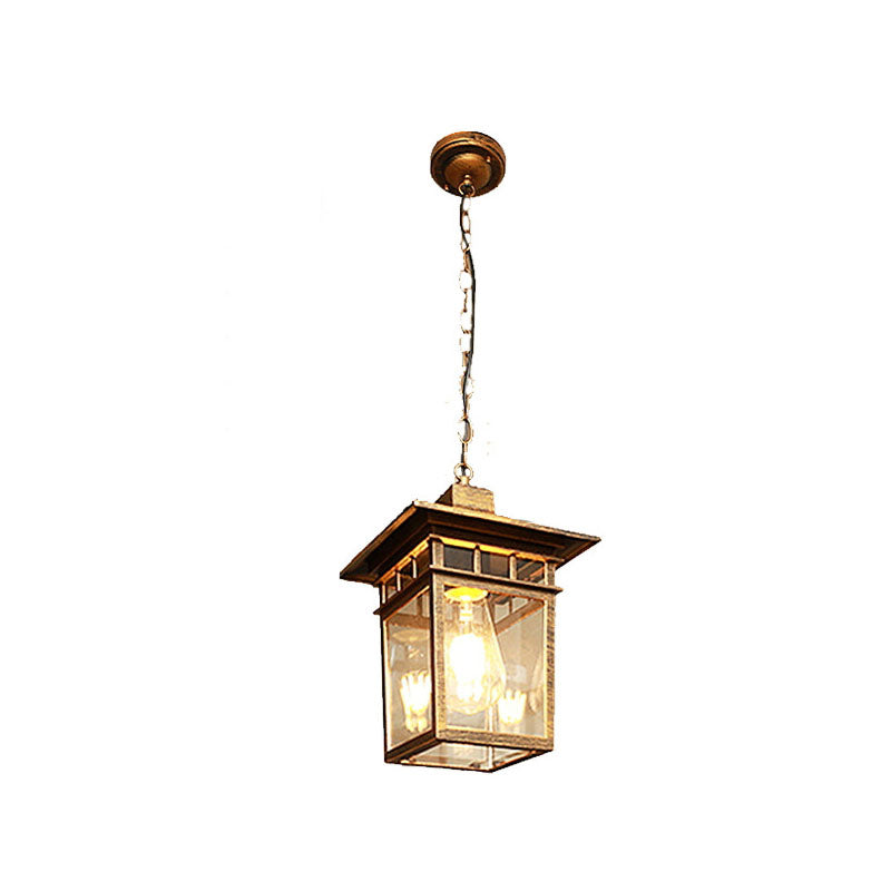 Outdoor European Square Cage Aluminum Glass 1-Light Waterproof Patio Pendant Light