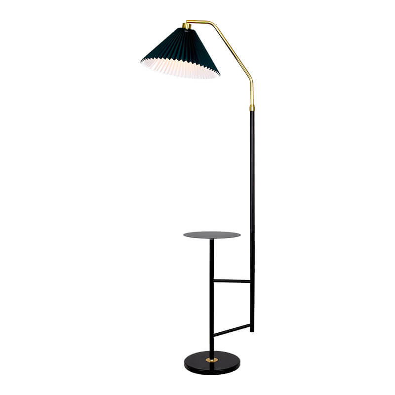 Nordic Minimalist Pleated Shade Marble Solid Wooden Shelf 1-Light Standing Floor Lamp