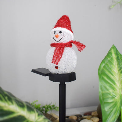 Christmas Solar Plastic Rice Ball Snowman 1-Light LED Floor Lamp