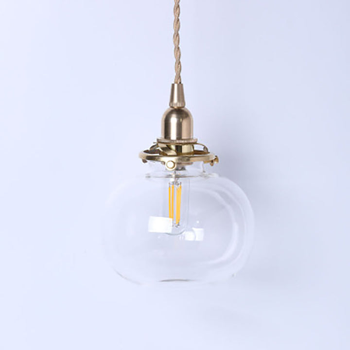 Traditionelle japanische Messingglas-Kürbisschirm-Pendelleuchte mit 1 Licht für Wohnzimmer 