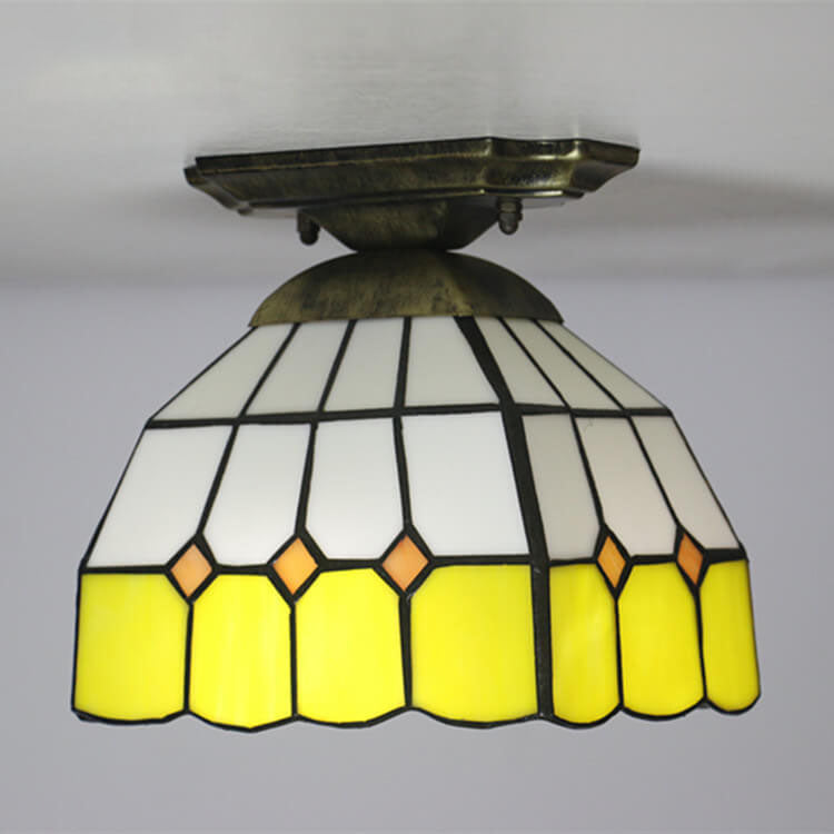 Tiffany Stained Glass Dome 1-Light Semi-Flush Mount Ceiling Light