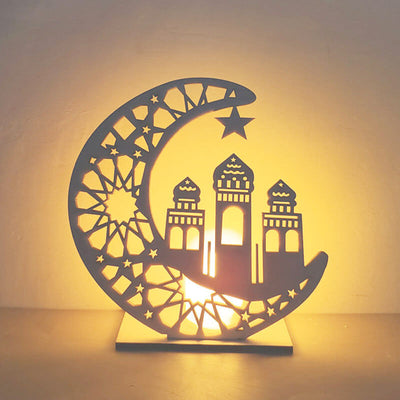 Eid Creative Moon Wooden LED Night Light Decorative Table Lamp