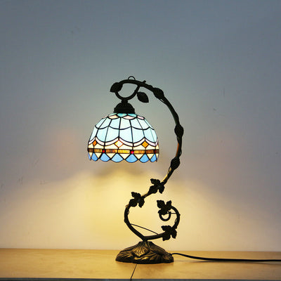 Tiffany Rustic Rose Stained Glass Vine Resin 1-Light Table Lamp