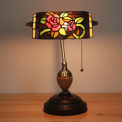 Lampe de table style banquier à 1 lumière en verre Tiffany Flower, style européen 