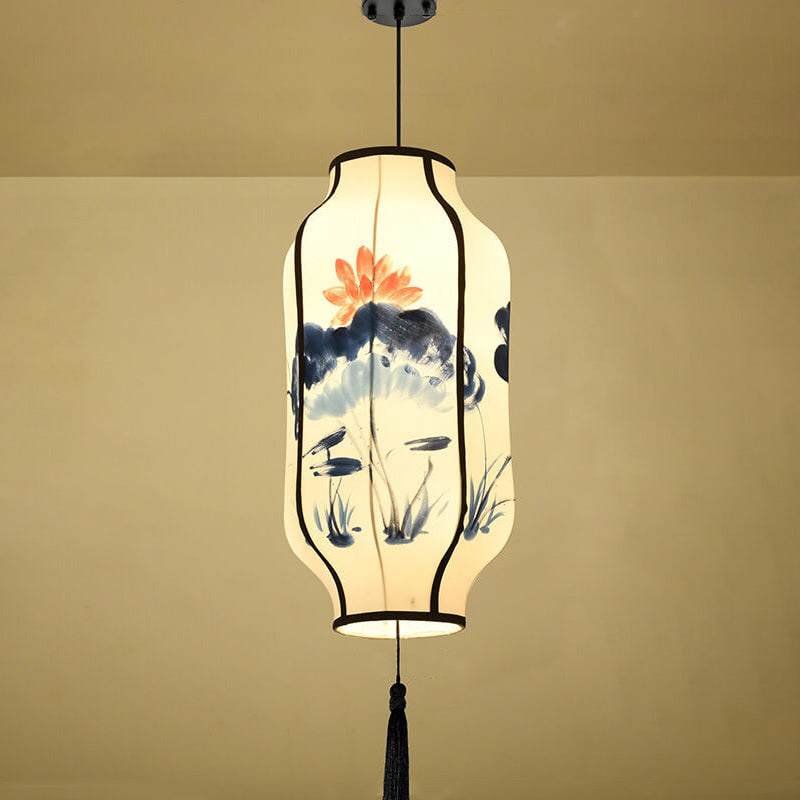 Oriental Antique Handmade Oval Lantern Fabric 1-Light Pendant Light