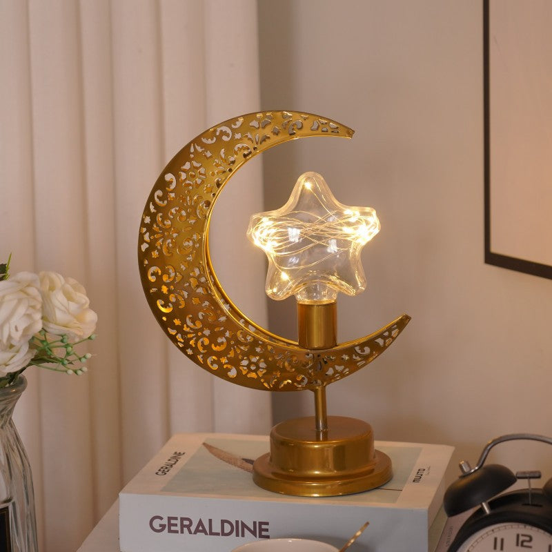 Contemporary Creative Iron Moon Star Orb LED Decorative Table Lamp For Living Room &amp; Bedroom