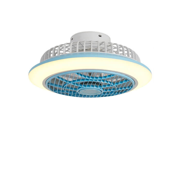 Modern Minimalist Round Cage Iron Acrylic LED Flush Mount Ceiling Fan Light For Living Room
