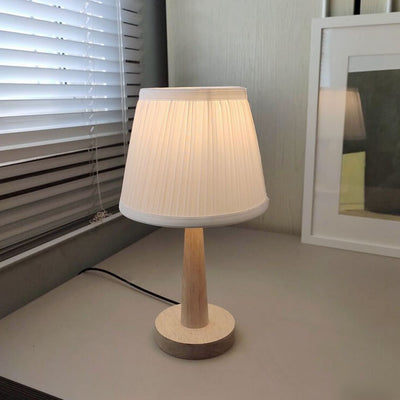 Nordic Minimalist Solid Wood Fabric Cone 1-Light Table Lamp