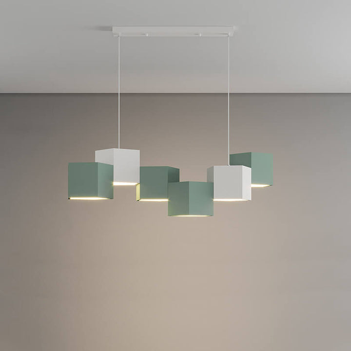 Modern Creative Square Geometric Iron LED Macaron Chandelier