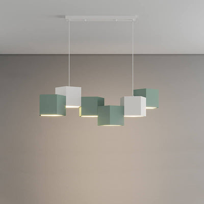 Modern Creative Square Geometric Iron LED Macaron Chandelier