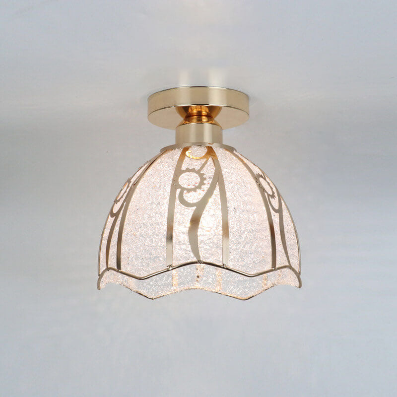 European Light Luxury Glass Gold 1-Light Semi-Flush Mount Ceiling Light