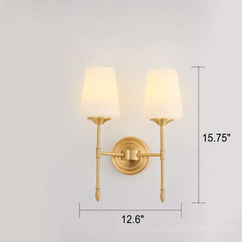 Modern Minimalist Brass Fabric Glass Straight Arm 1/2 Light Wall Sconce Lamp