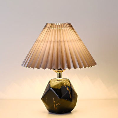 Contemporary Creative Pleated Fabric Shade Imitation Stone Base 1-Light Table Lamp For Bedroom