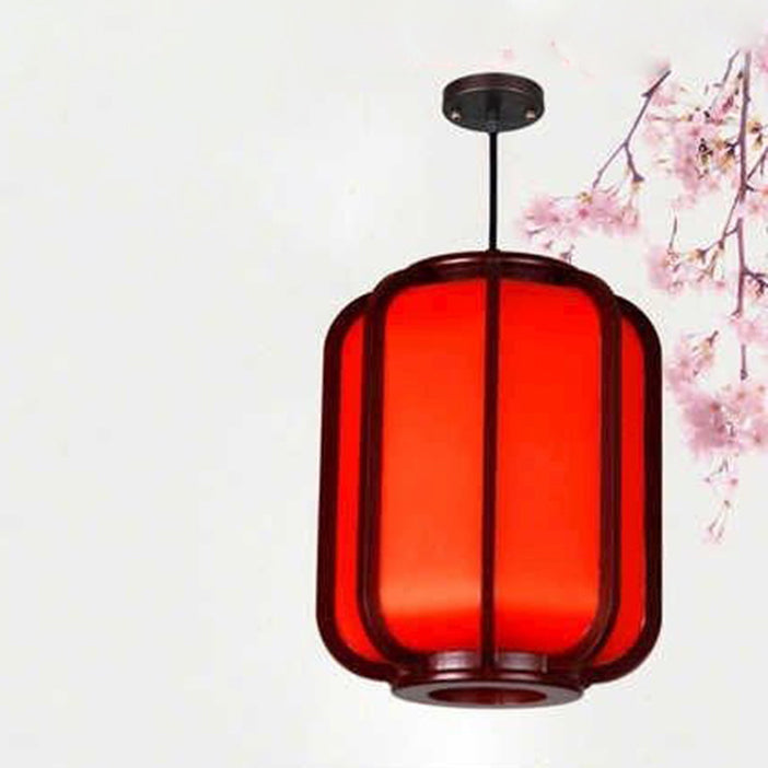 Traditional Chinese Faux Sheepskin Wooden Lantern Round 1-Light Pendant Light for Living Room