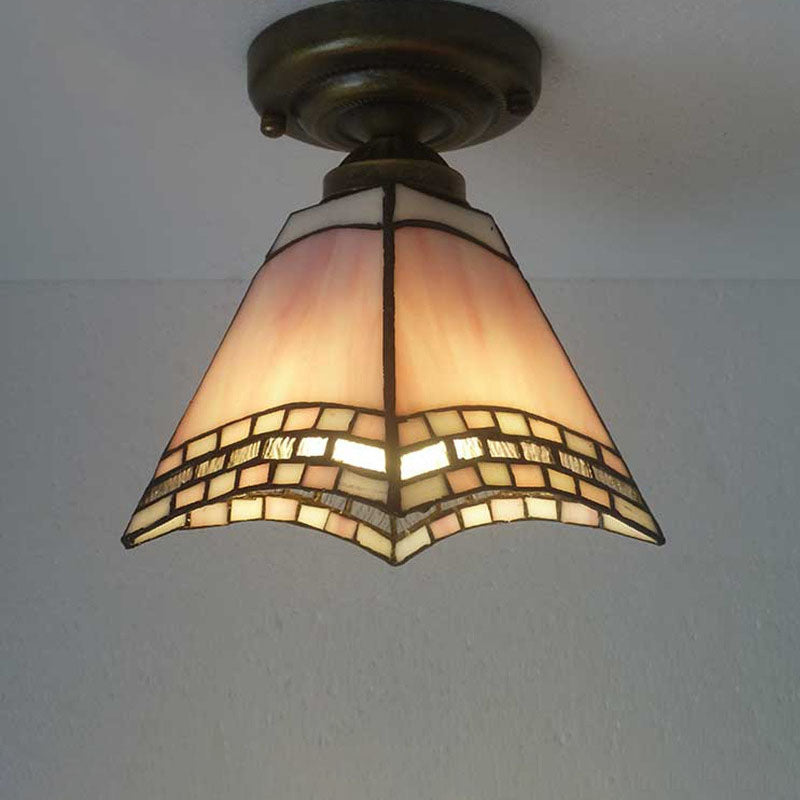 European Vintage Tiffany 1-Light Semi-Flush Mount Light