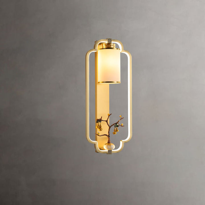 Aplique de pared LED con nudo de anillo de jade de latón chino moderno 