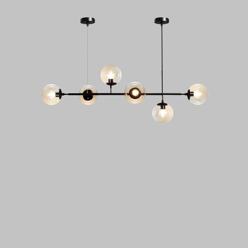 Moderner minimalistischer Langglas-Kronleuchter mit rundem Insellicht und 6 Lichtern
