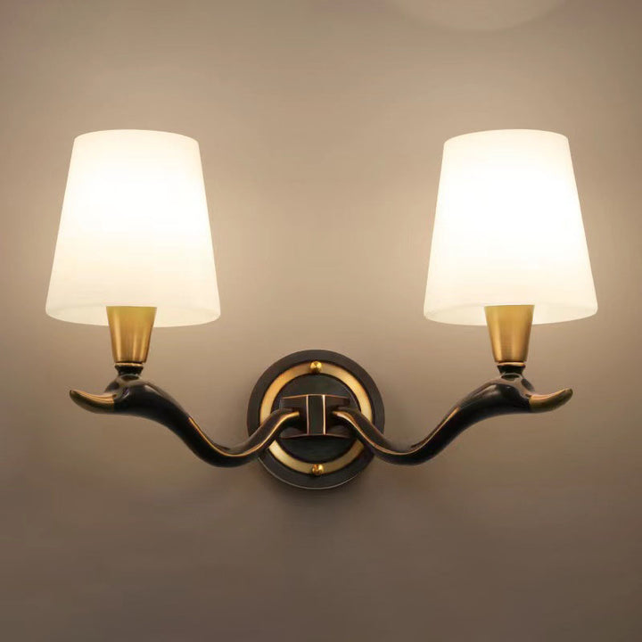 Traditionelle europäische Wandleuchte mit Schwanenhals aus Kupfer und Glas, 1/2-flammig, für Wohnzimmer und Schlafzimmer 