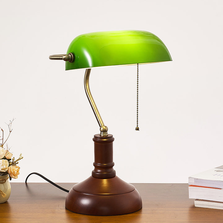 Lámpara de mesa de 1 luz con banco de cristal y madera maciza vintage tradicional con cremallera para dormitorio 