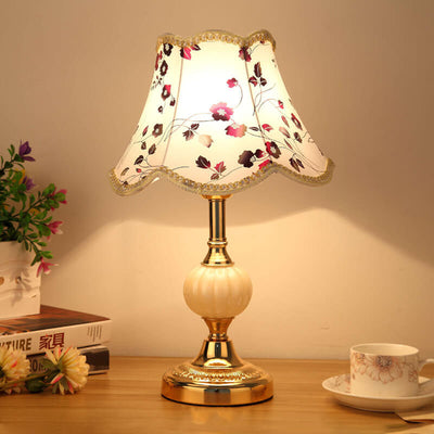 Nordic Vintage Floral Glass Fabric 1-Light Table Lamp