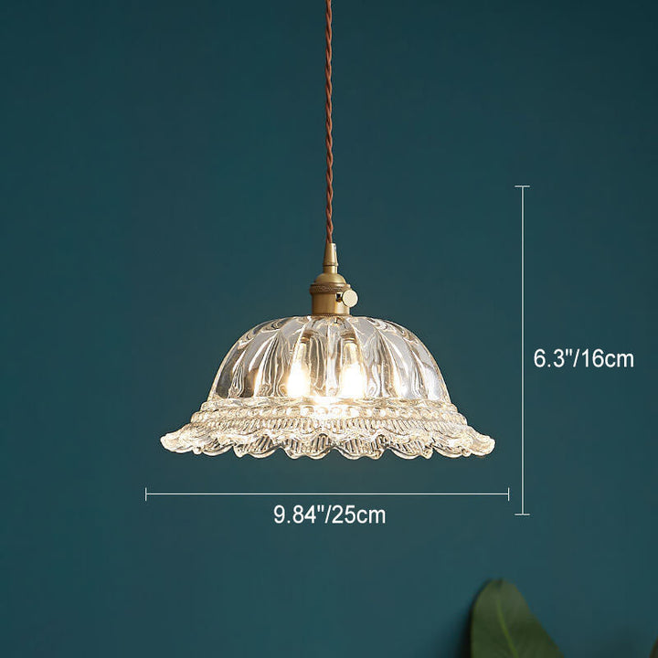 Contemporary Nordic Floral Glass Brass 1-Light Pendant Light For Living Room &amp; Bedroom